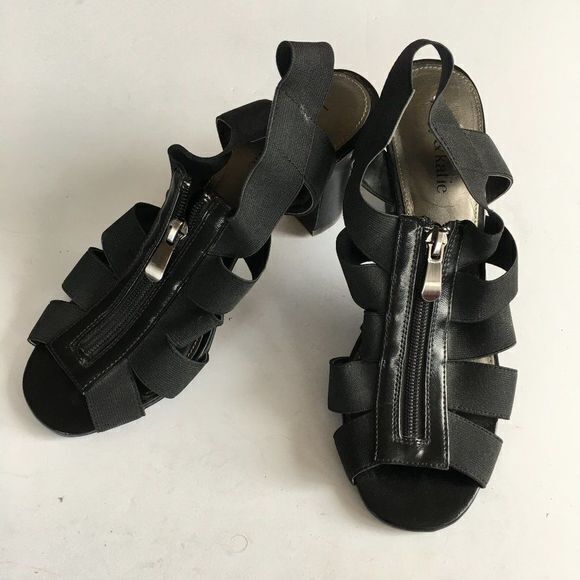 Kelly & Katie front zipper strappy sandal heels Black Womens Size 7.5 Sh…‎ - Picture 1 of 5